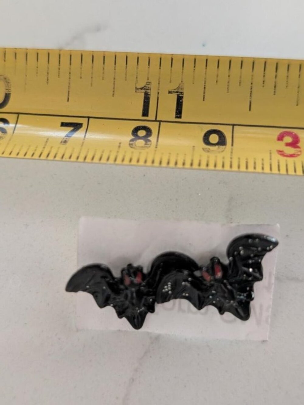 Vintage Halloween Acrylic Black Bat Stud Earrings with Red Eyes. - Picture 4 of 4